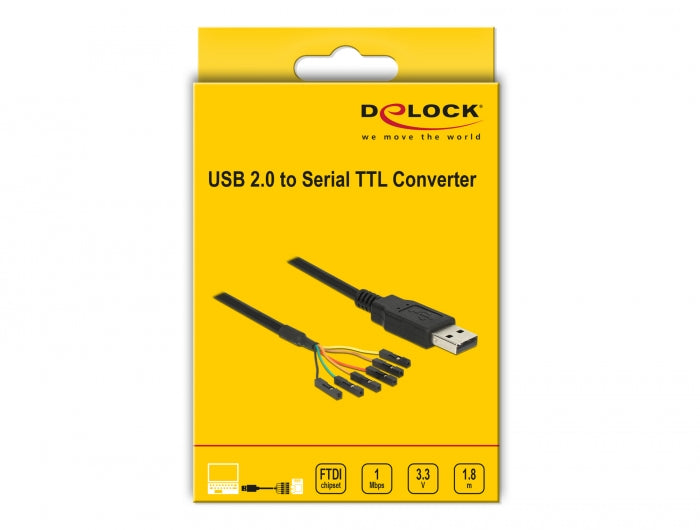 ממיר USB 2.0 זכר ל- TTL 3.3 V מחבר 6 פינים נפרדים - delock.israel