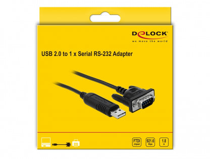 ממיר USB לתקע קומפקטי DB9 Serial RS-232 צ'יפ FTDI אורך 1.8 מטר - delock.israel