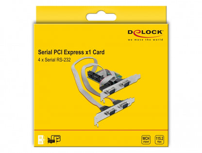 כרטיס PCIe x1 Serial RS-232 Low profile עם 4 יציאות DB9 צ'יפ WCH CH384L - delock.israel