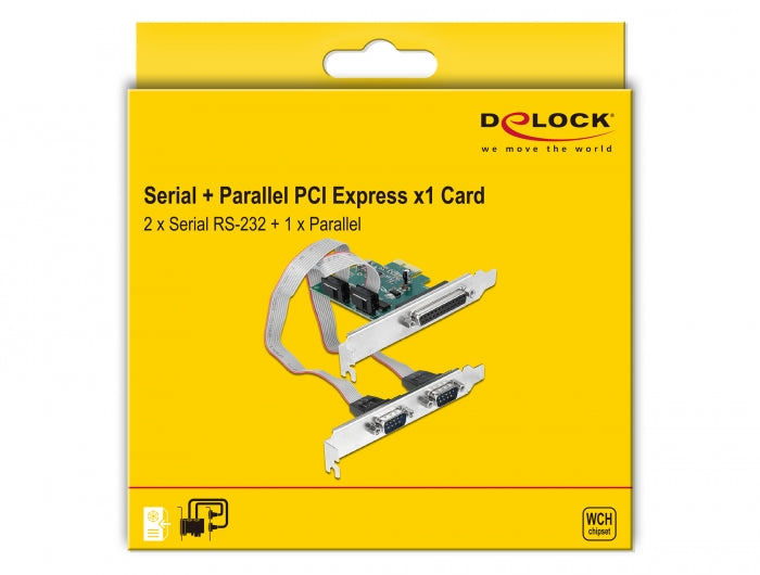 כרטיס PCIe x1 Serial RS-232 Low profile עם 2 יציאות DB9 + יציאת Parallel צ'יפ WCH - delock.israel