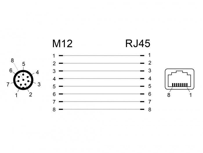 מתאם M12 Cat.6A PUR (TPU) תקע 8pin A-coded לשקע RJ45 - delock.israel