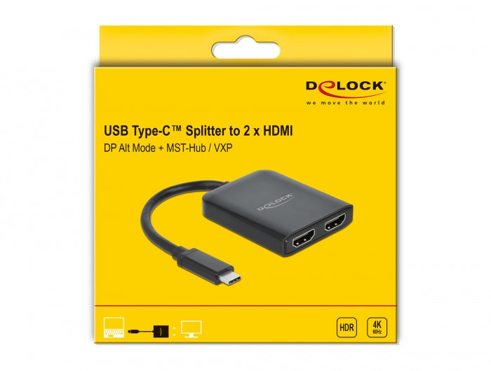ספליטר USB-C 4K ל- 2 מסכים HDMI MST/ VXP תומך HDR - delock.israel