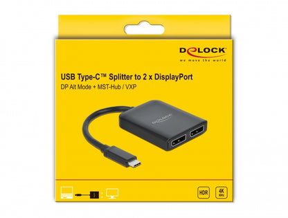 ספליטר USB-C 4K ל- 2 מסכים DisplayPort MST / VXP תומך HDR - delock.israel