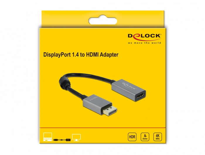 מתאם תצוגה DisplayPort 1.4 אקטיבי לחיבור מסך HDMI 4K תומך HDR - delock.israel