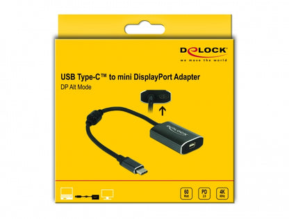 מתאם תצוגה תקע USB-C לשקע מיני DisplayPort 4K 60 Hz תומך PD 60 W - delock.israel