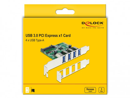 כרטיס PCI-E USB 3.0 5Gbps Low profile עם 4 יציאות USB-A צ'יפ Renesas - delock.israel