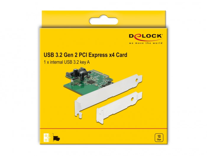 כרטיס PCIe x4 USB 3.2 Gen 2 10Gbps Low Profile עם יציאת USB key A 20 pin צ'יפ Asmedia - delock.israel