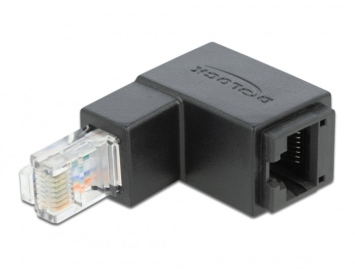 מתאם RJ45 Cat.6 UTP זכר לשקע רשת RJ45 בזווית 90° למטה