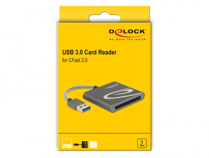 קורא כרטיסים USB 3.0 גוף אלומיניום לכרטיסי זיכרון CFast 2.0 - delock.israel
