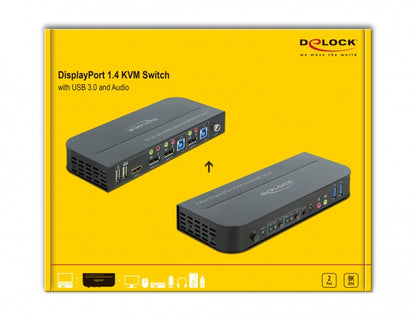 קופסת מיתוג מ-2 מחשבים לעמדת עבודה אחת DisplayPort 1.4 KVM Switch 8K USB 3.0 - delock.israel