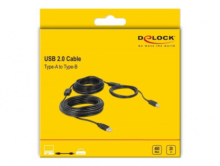 כבל USB 2.0 A-B אקטיבי ז/ז אורך 20 מטר - delock.israel