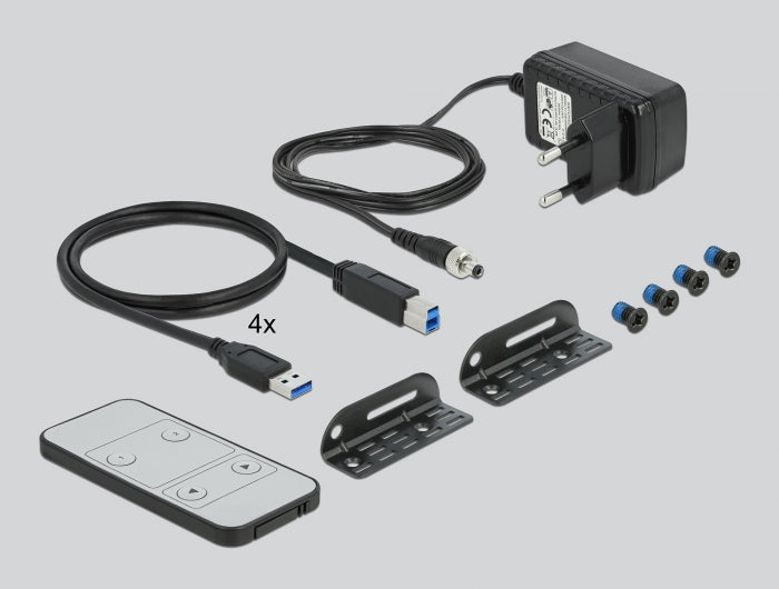 קופסת מיתוג מ-4 מחשבים לעמדת עבודה אחת HDMI KVM Switch 4K USB 3.0 and Audio - delock.israel
