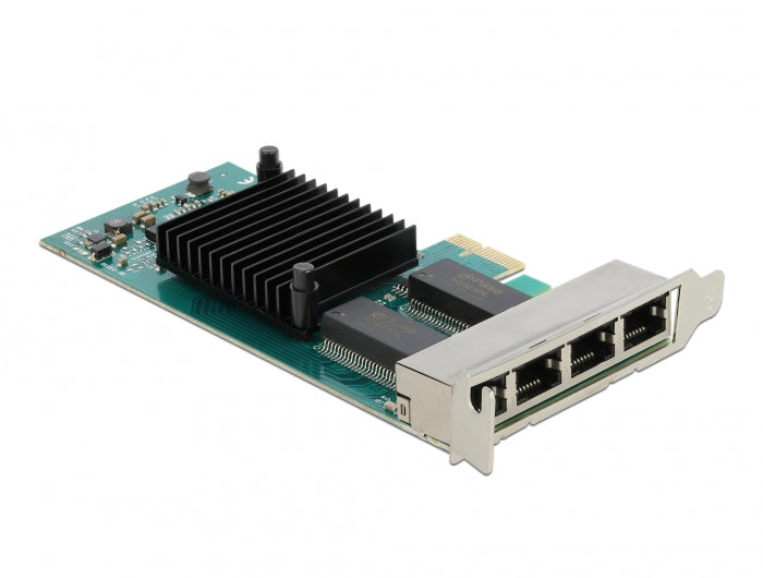כרטיס רשת קווי PCIe x1 Gigabit Low profile עם 4 יציאות RJ45 צ'יפ אינטל i350 - delock.israel