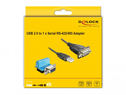 ממיר USB לתקע DB9 Serial RS-422/485 צ'יפ FTDI אורך 80 ס"מ - delock.israel