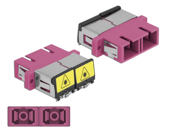 מתאם אופטי לפאנל SC Duplex OM4 מולטי מוד עם מכסה להגנה בלייזר נ/נ - delock.israel