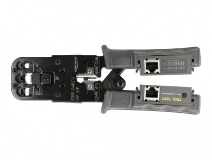 לוחץ כבל רשת או טלפון מקצועי RJ45+RJ10+RJ12/11+6P DEC משולב עם טסטר לבדיקת כבלי רשת - delock.israel