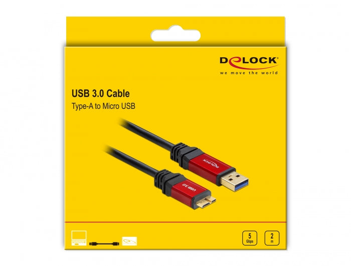 כבל USB 3.0 5Gbps Red metal תקע USB Micro-B לתקע USB-A - delock.israel