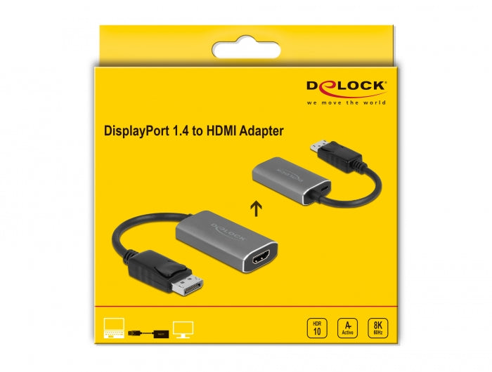 מתאם תצוגה אקטיבי תקע DisplayPort 1.4 לשקע HDMI 8K HDR תומך 60 הרץ - delock.israel