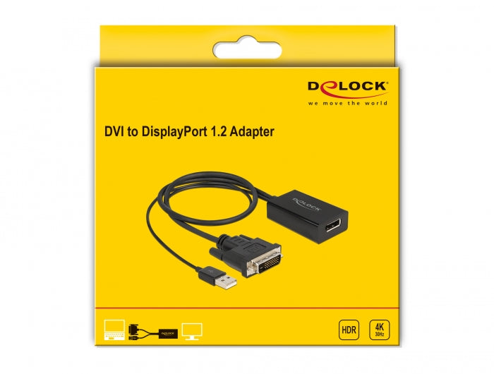 מתאם תצוגה אקטיבי DVI לחיבור מסך DisplayPort 1.2 4K HDR - delock.israel