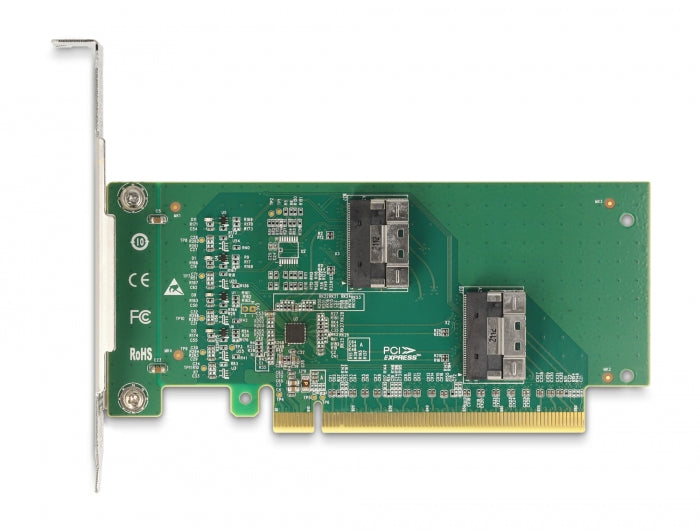 כרטיס PCIe x16 Low profile עם 4 יציאות SFF-8639 NVMe - Bifurcation - delock.israel