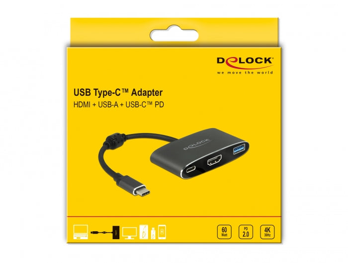 מתאם תצוגה USB-C לחיבור מסך HDMI 4K עם 2 יציאות USB 3.1 Gen 1 תומך PD - delock.israel