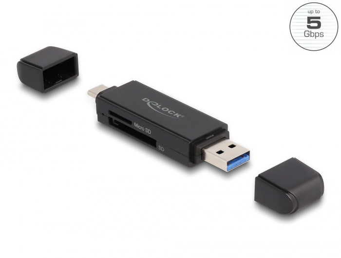 קורא כרטיסים USB-C/A 3.2 Gen 1 לכרטיסי זיכרון SD / Micro SD - delock.israel