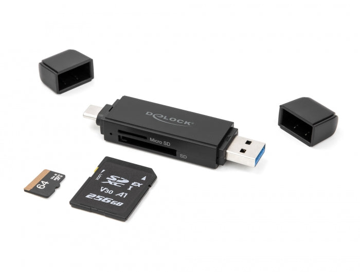 קורא כרטיסים USB-C/A 3.2 Gen 1 לכרטיסי זיכרון SD / Micro SD - delock.israel