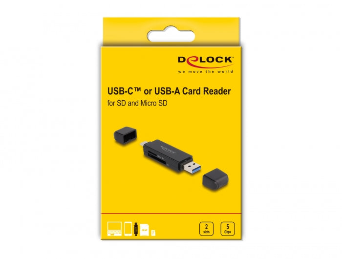 קורא כרטיסים USB-C/A 3.2 Gen 1 לכרטיסי זיכרון SD / Micro SD - delock.israel