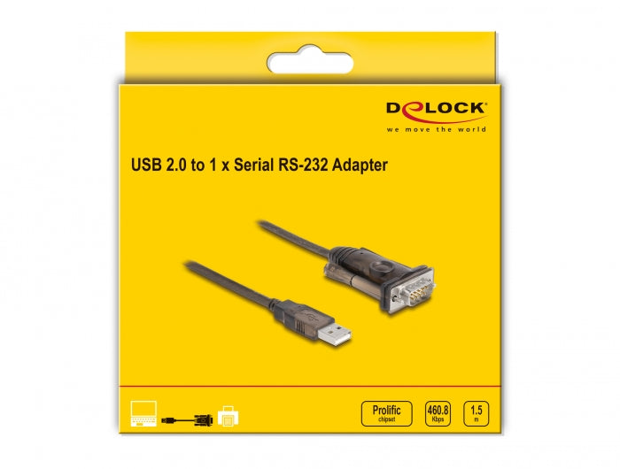 ממיר USB לתקע DB9 Serial RS-232 צ'יפ Prolific אורך 1.5 מטר - delock.israel