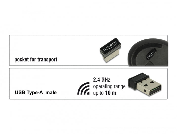 עכבר שקט אנכי ארגונומי אלחוטי USB-A 2.4 GHz עם 5 לחצנים - delock.israel