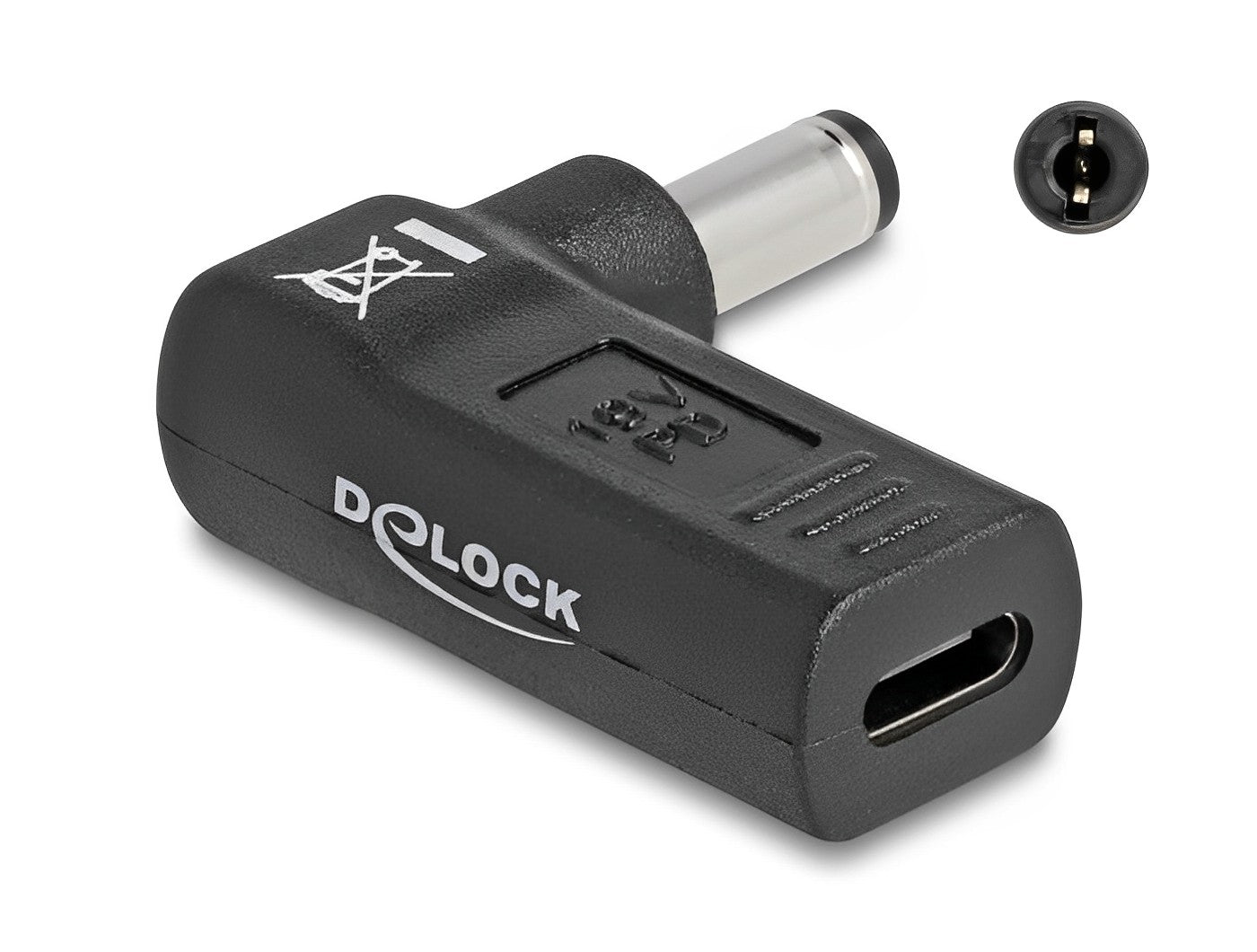 מתאם טעינה למחשב נייד שקע USB-C לתקע DC 5.5 x 2.1 בזווית 90° - delock.israel