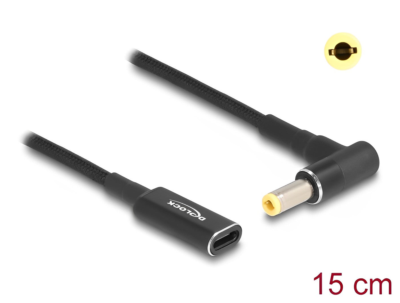 מתאם טעינה למחשב נייד Acer שקע USB-C לתקע DC 5.5x1.7 אורך 15 ס"מ - delock.israel