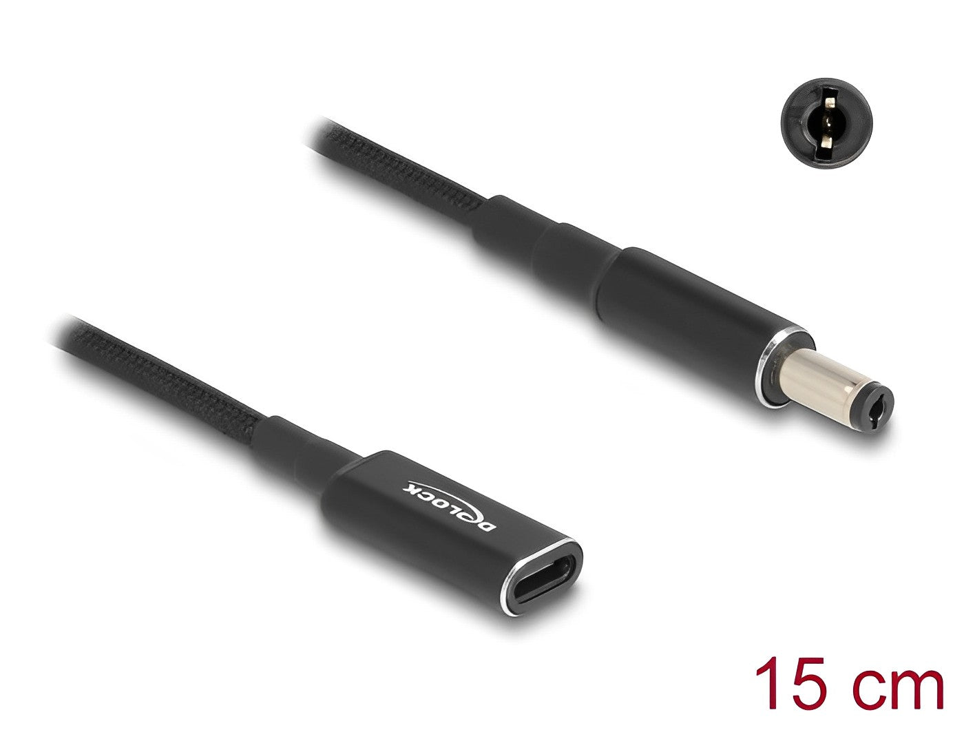 מתאם טעינה למחשב נייד שקע USB-C לתקע DC 5.5x2.1 אורך 15 ס"מ - delock.israel