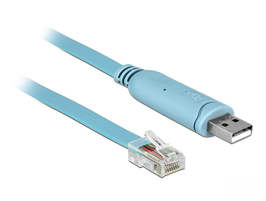 כבל קונסול לסיסקו כחול USB-A זכר לתקע RJ45 RS-232 צ'יפ FTDI ארוך 2 מטר - delock.israel