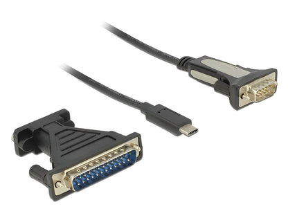 ממיר USB-C זכר לתקע DB9 Serial RS-232 כולל מתאם DB25 צ'יפ FTDI אורך 1.8 מטר - delock.israel