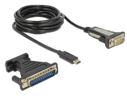 ממיר USB-C זכר לתקע DB9 Serial RS-232 כולל מתאם DB25 צ'יפ FTDI אורך 1.8 מטר - delock.israel