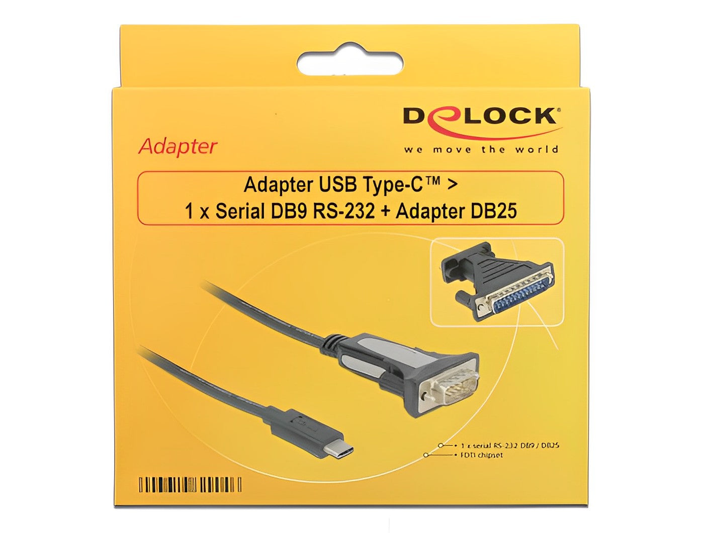 ממיר USB-C זכר לתקע DB9 Serial RS-232 כולל מתאם DB25 צ'יפ FTDI אורך 1.8 מטר - delock.israel