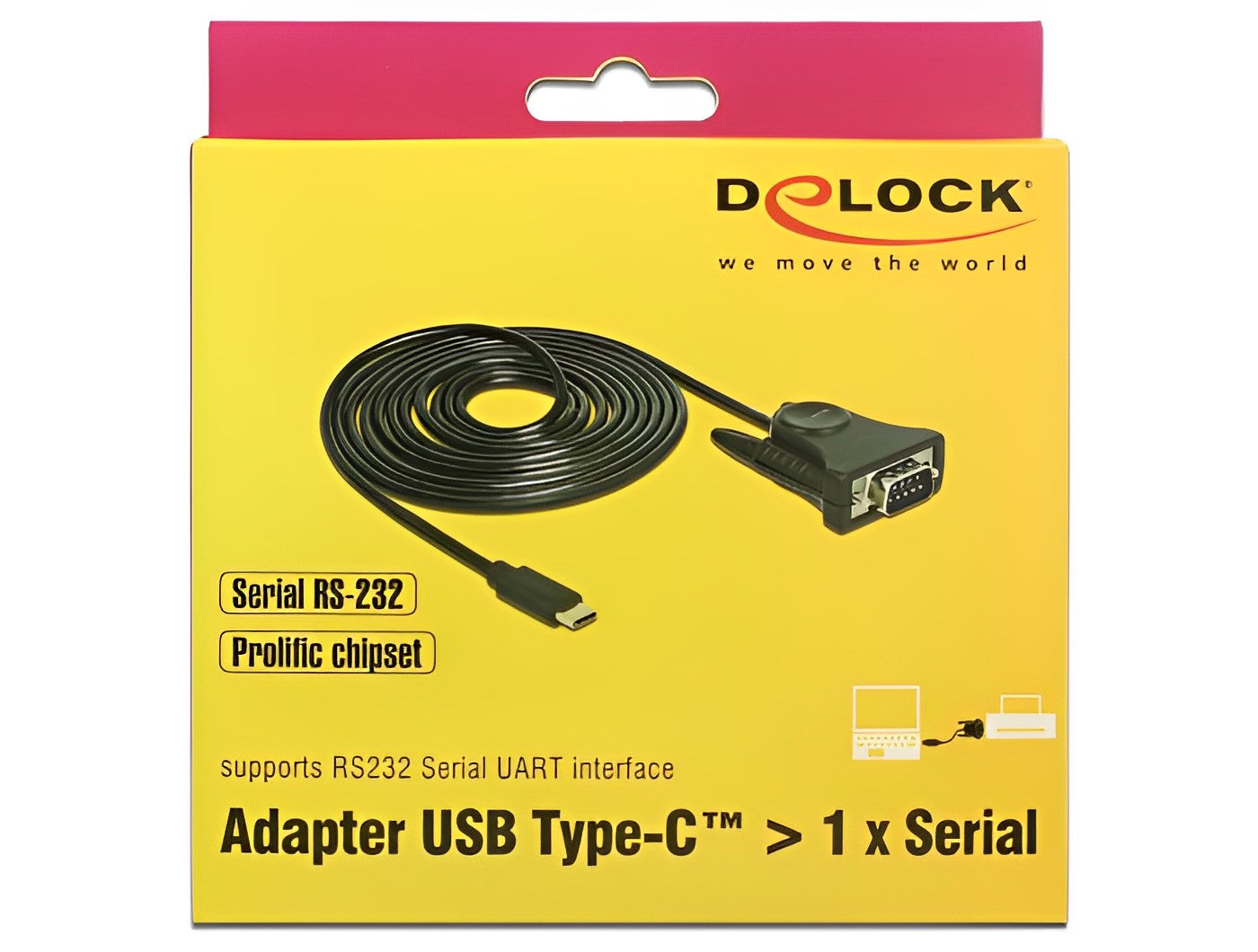 ממיר USB-C זכר לתקע DB9 Serial RS-232 צ'יפ Prolific אורך 1.8 מטר - delock.israel