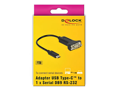 ממיר USB-C זכר לתקע DB9 Serial RS-232 צ'יפ FTDI אורך 15 ס"מ - delock.israel