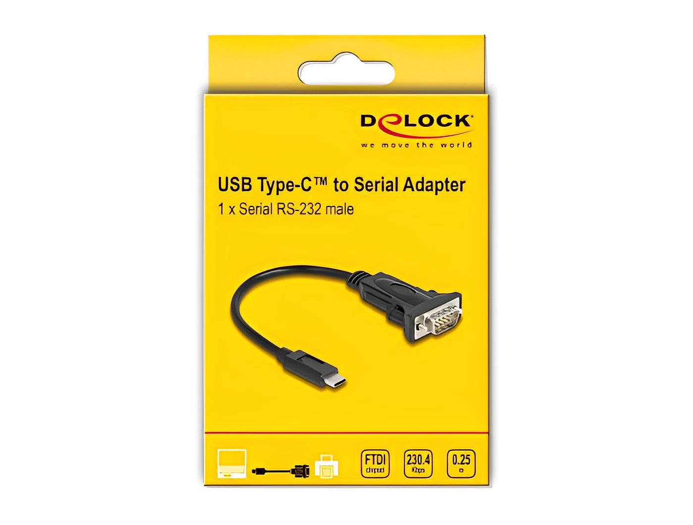 ממיר USB-C זכר לתקע DB9 Serial RS-232 צ'יפ FTDI אורך 25 ס"מ - delock.israel