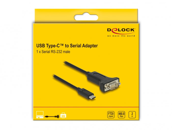 ממיר USB-C זכר לתקע DB9 Serial RS-232 צ'יפ FTDI אורך 2 מטר - delock.israel