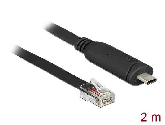 כבל קונסול לסיסקו שחור USB-C זכר לתקע RJ45 RS-232 צ'יפ FTDI - delock.israel