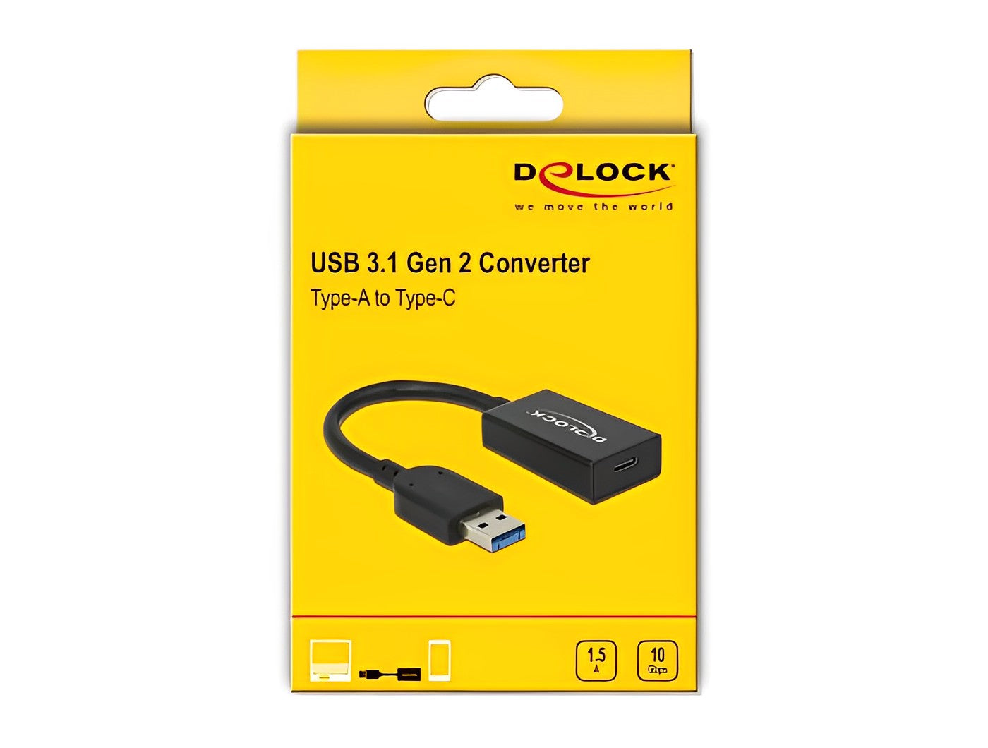 מתאם אקטיבי USB 3.1 Gen 2 תקע USB-A על כבל 15 ס"מ לשקע USB-C צ'יפ Etron - delock.israel