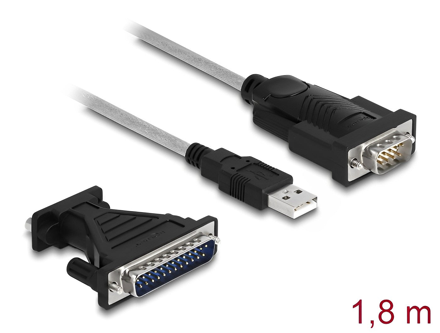 ממיר USB לתקע DB9 Serial RS-232 כולל מתאם DB25 צ'יפ FTDI FT232RL אורך 1.8 מטר - delock.israel