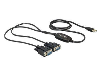 ממיר USB עם 2 יציאות DB9 Serial RS-232 זכר צ'יפ FTDI אורך 1.4 מטר - delock.israel