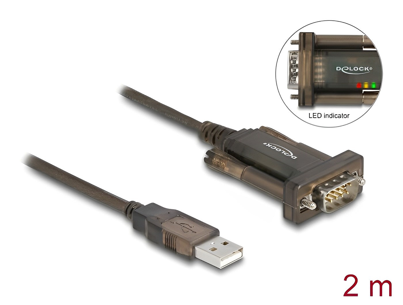 ממיר USB לתקע DB9 Serial RS-232 עם 3xLED צ'יפ Prolific אורך 2 מטר - delock.israel
