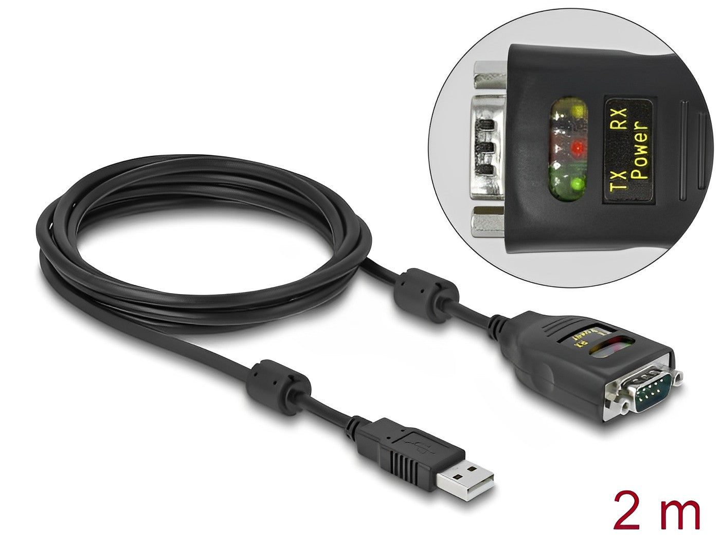 ממיר USB לתקע DB9 Serial RS-232 עם בידוד גלווני 2.5kV צ'יפ FTDI אורך 2 מטר - delock.israel