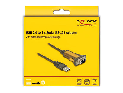 ממיר USB לתקע DB9 Serial RS-232 עם טווח טמפרטורות מורחב צ'יפ FTDI אורך 1 מטר - delock.israel