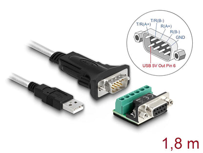 Delock Adapter USB 2.0 Type-A to 1 x Serial RS-422/485 male with 6 pin terminal block 5 V 1.8 m - delock.israel