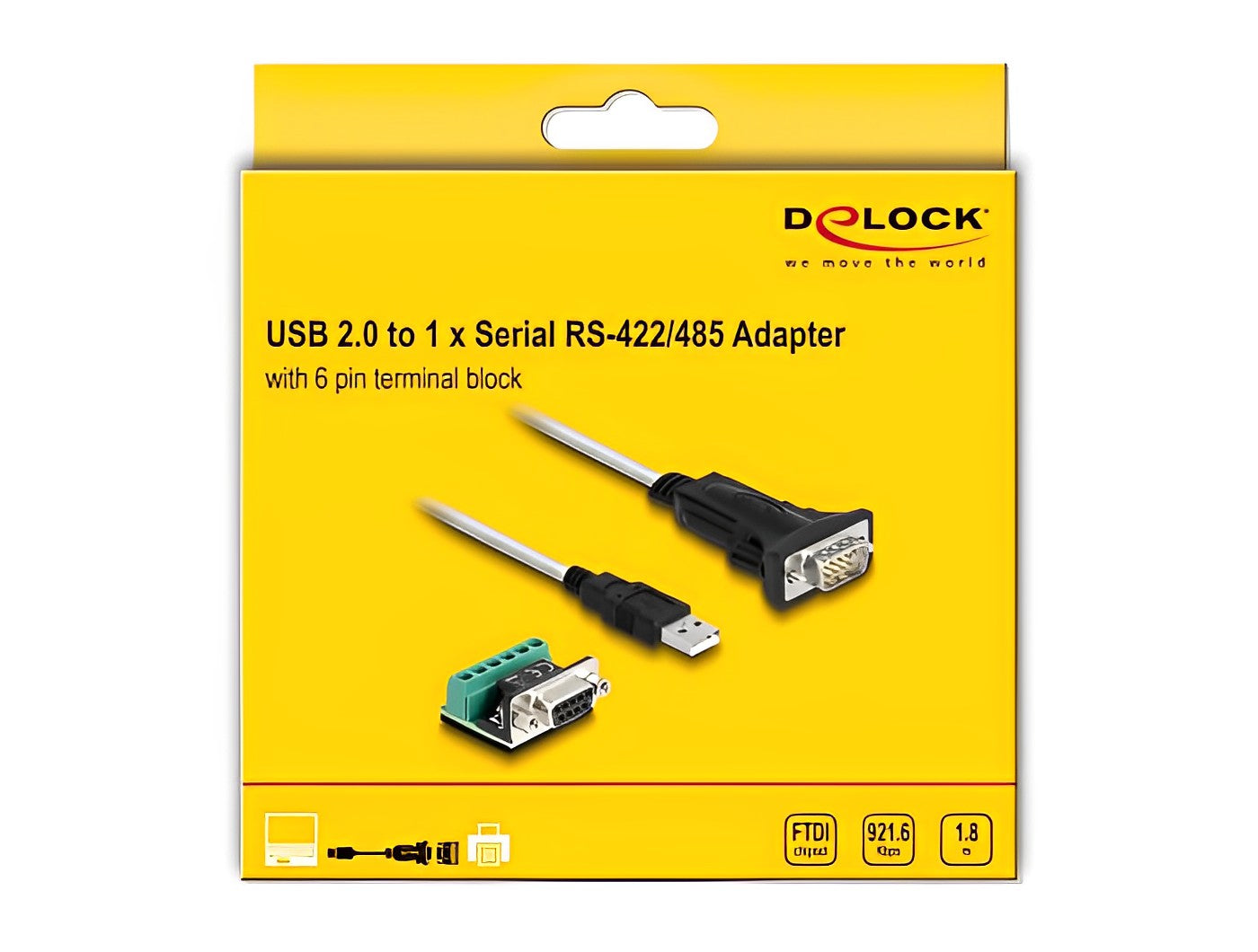 ממיר USB לתקע DB9 Serial RS-422/485 צ'יפ FTDI אורך 1.8 מטר - delock.israel